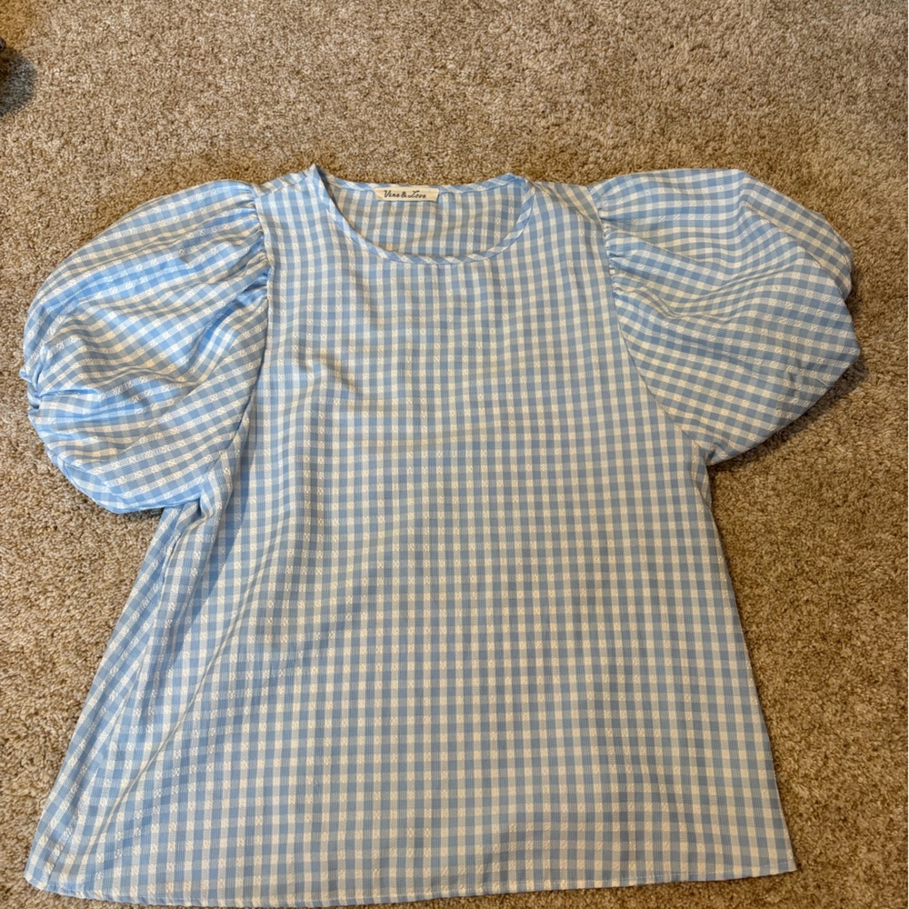 Blue gingham Puff Sleeve Blouse